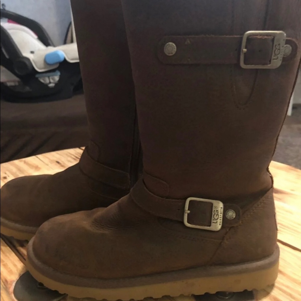 Kids size 3 leather UGG boots with fur